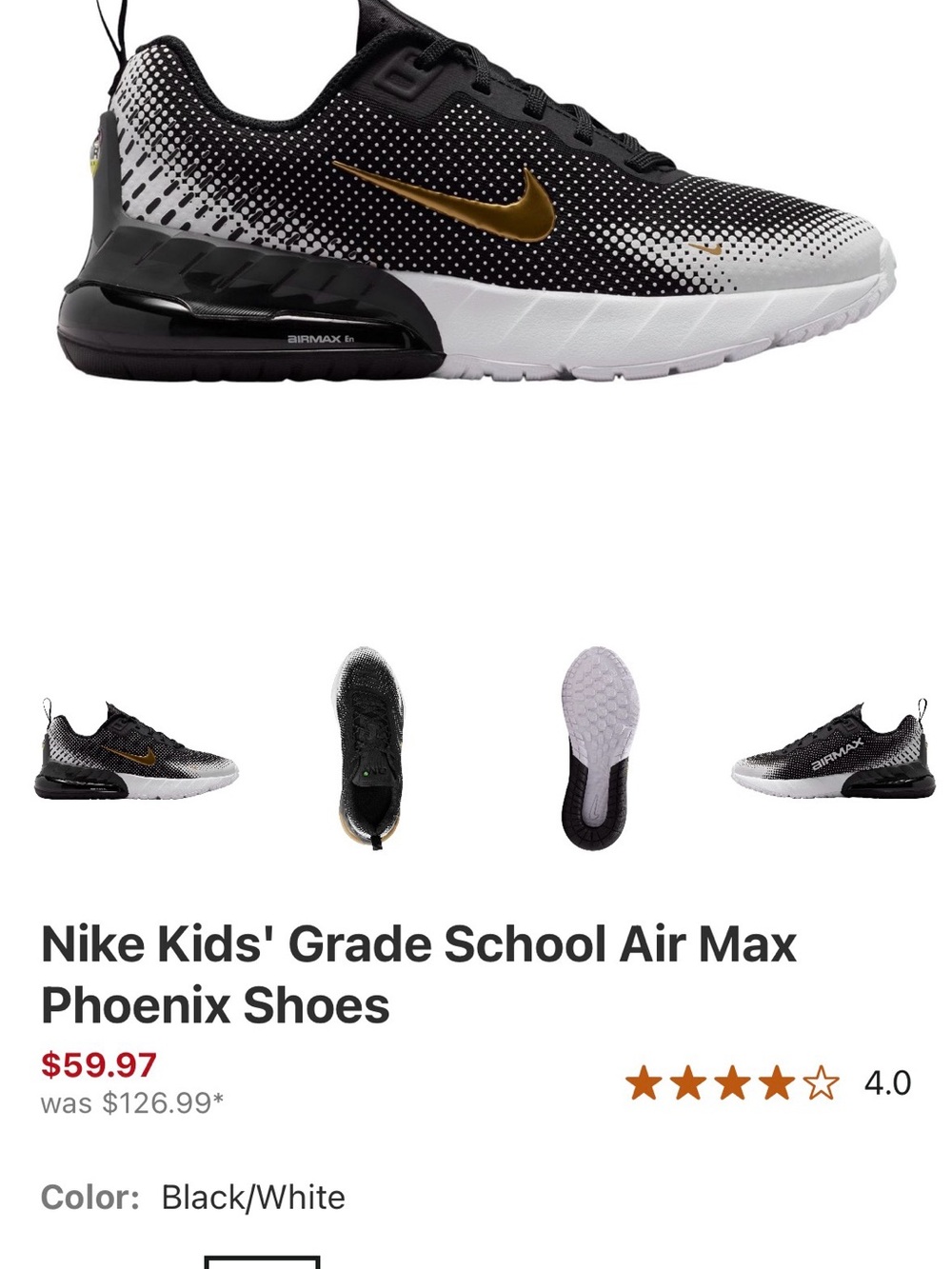 Nike Kids Black/White Sneakers with Gold Swoosh